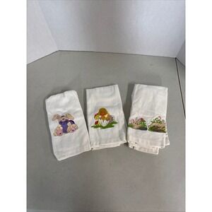 Vintage Style Easter Spring Embroidered Hand‎ Towels Set of 3 White Bunny Chick